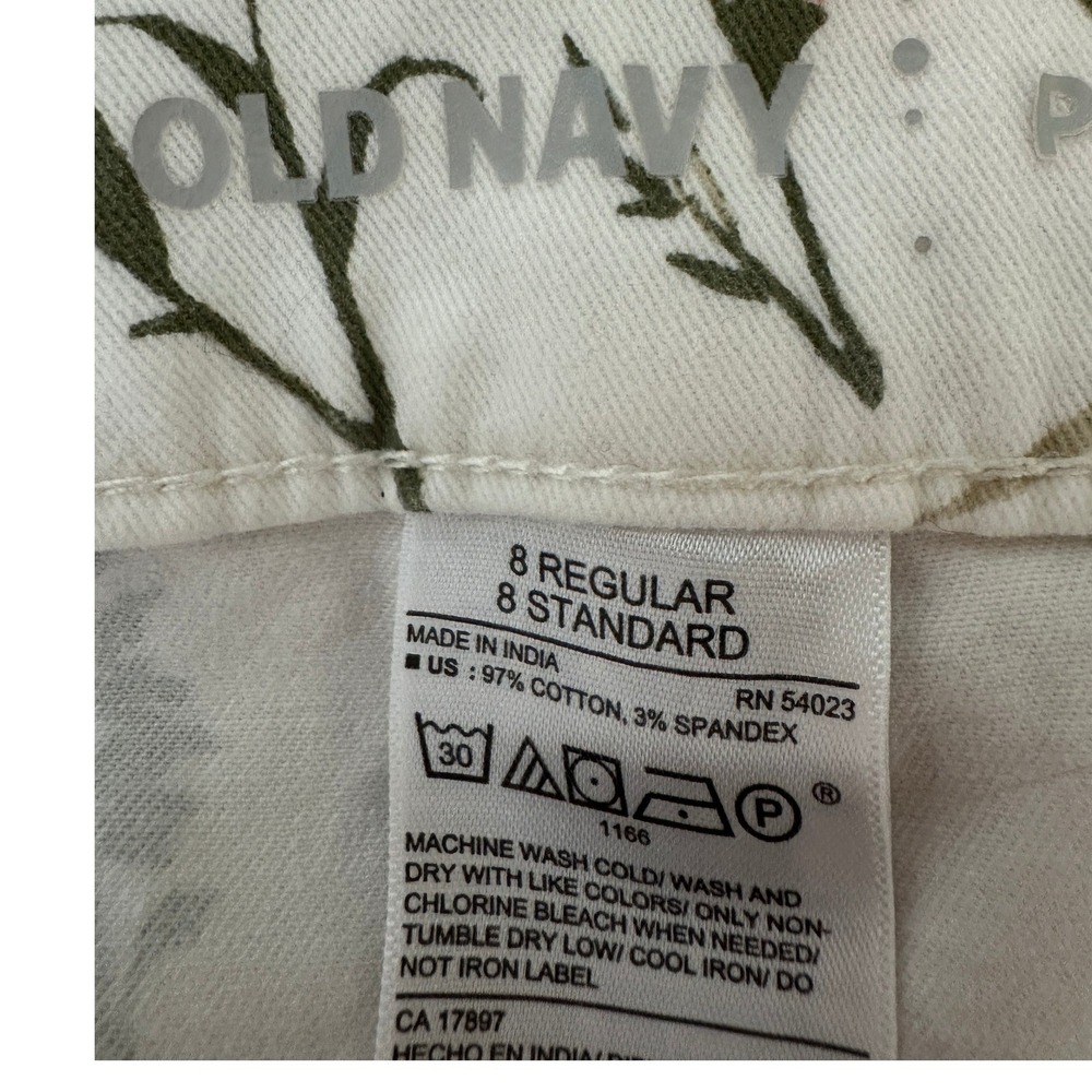 Old Navy Pixie Ankle Pants Womens White Floral Botanical Stretch Cottagecore 8 - Picture 3 of 6